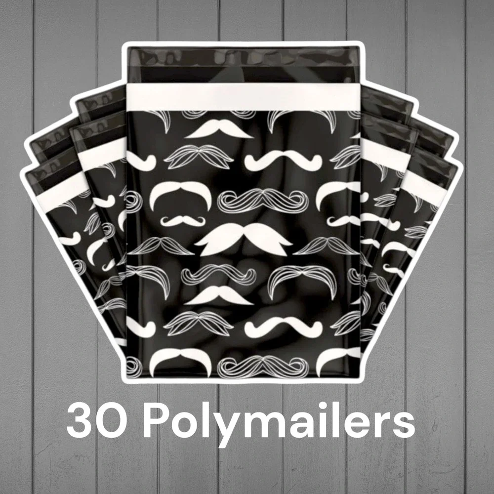 Unbranded Mustache Print‎ 30 Count Poly Mailers Black & White 10